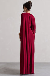 Berry Cape Sleeve Split Maxi Dress